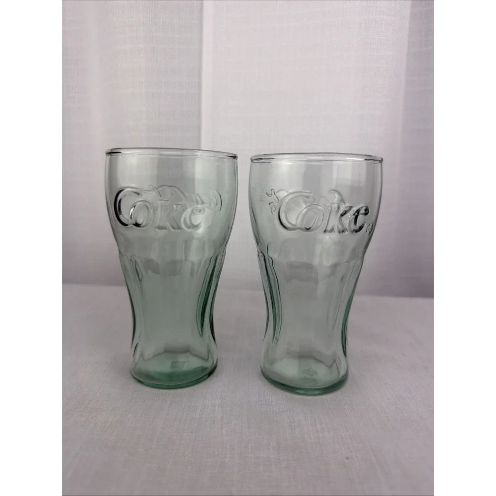 Mini Coca Cola Glasses Set Of 2 Green Stamped IG Vintage Juice Shot 4 1/2